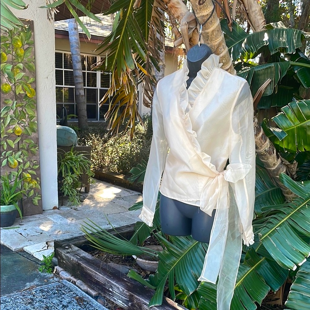 Vintage sheer  organza ruffled wrap top - Picture 3 of 7